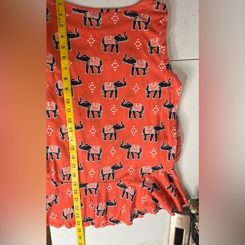 crown and ivy Women’s Peplum Hem Orange Elephant Boho Shirt Petite Medium - Picture 7 of 7